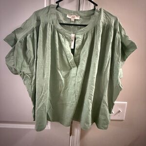 LOFT Split Neck Mixed Media Top-Brand New!